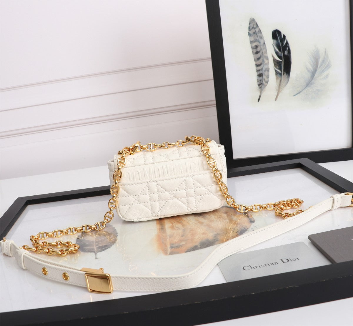 Dior Caro Micro Bag In White Cannage Calfskin