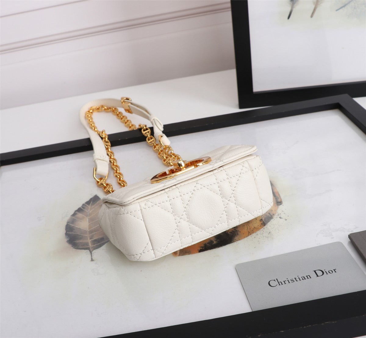 Dior Caro Micro Bag In White Cannage Calfskin