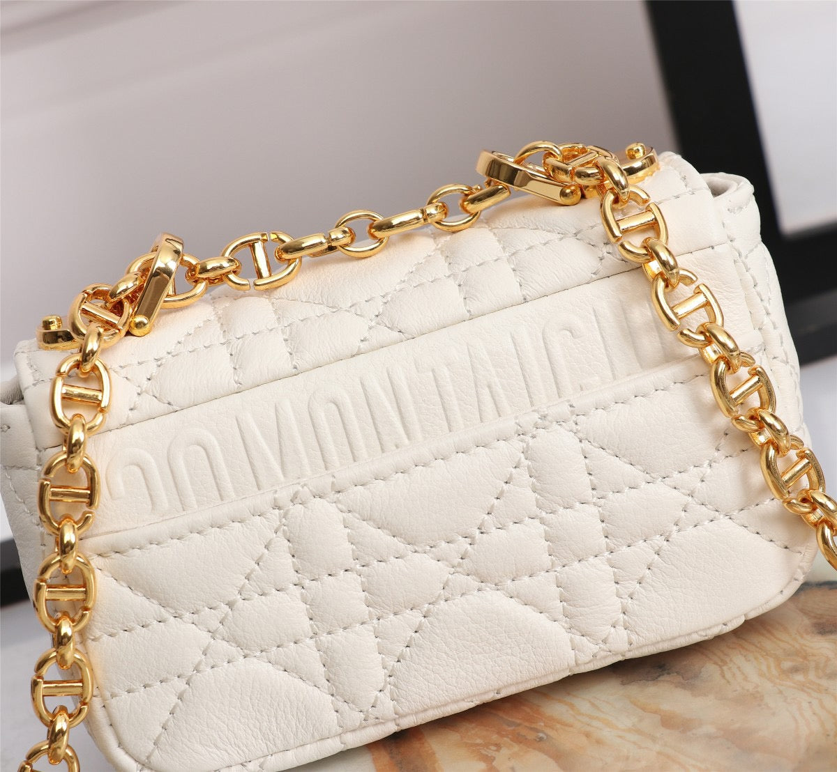 Dior Caro Super Mini Bag In White Cannage Calfskin