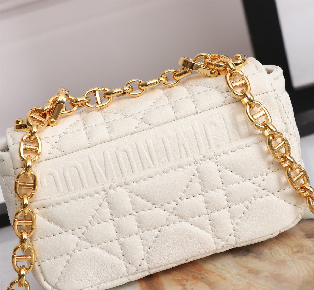 Dior Caro Micro Bag In White Cannage Calfskin