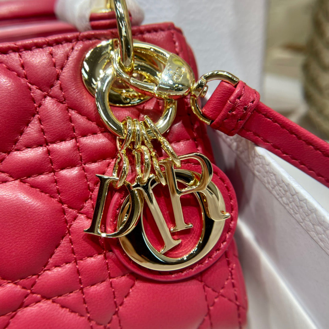 Dior Lady Dior Mini Chain Bag With Chain In Red Calfskin