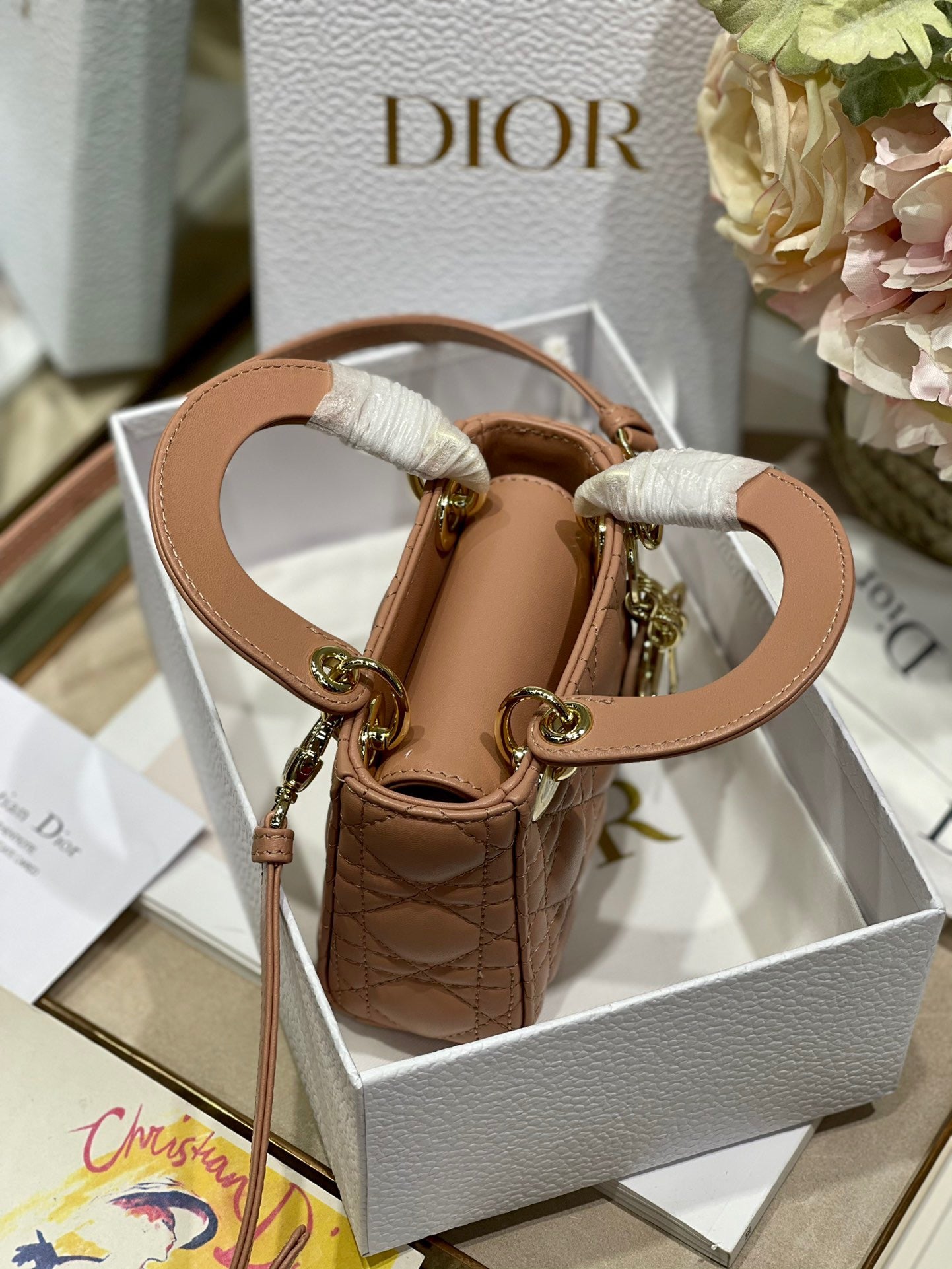 Dior Lady Dior Micro Bag In Nude Cannage Calfskin