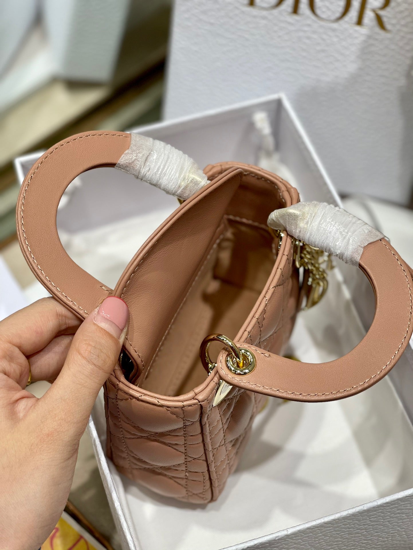 Dior Lady Dior Micro Bag In Nude Cannage Calfskin