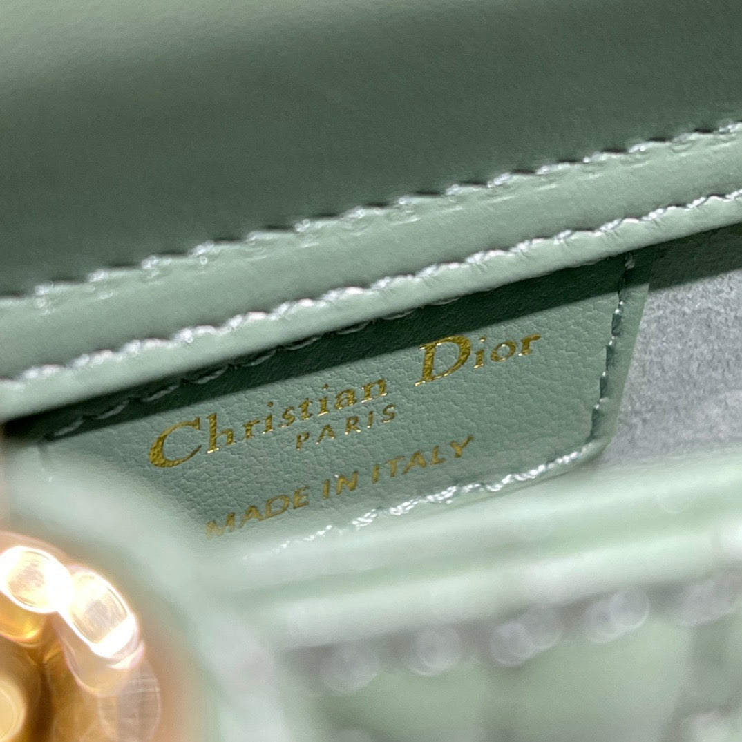 Dior Lady Dior Mini Chain Bag With Chain In Green Calfskin