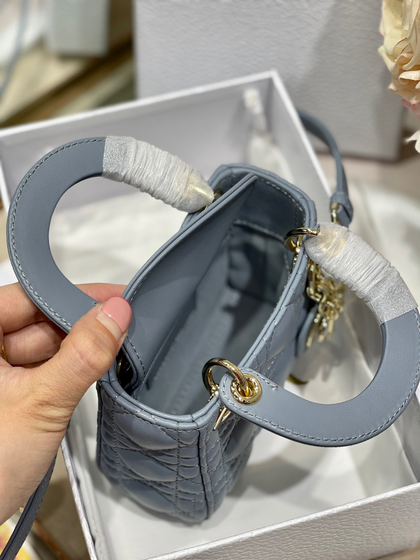 Dior Lady Dior Micro Bag In Blue Cannage Calfskin