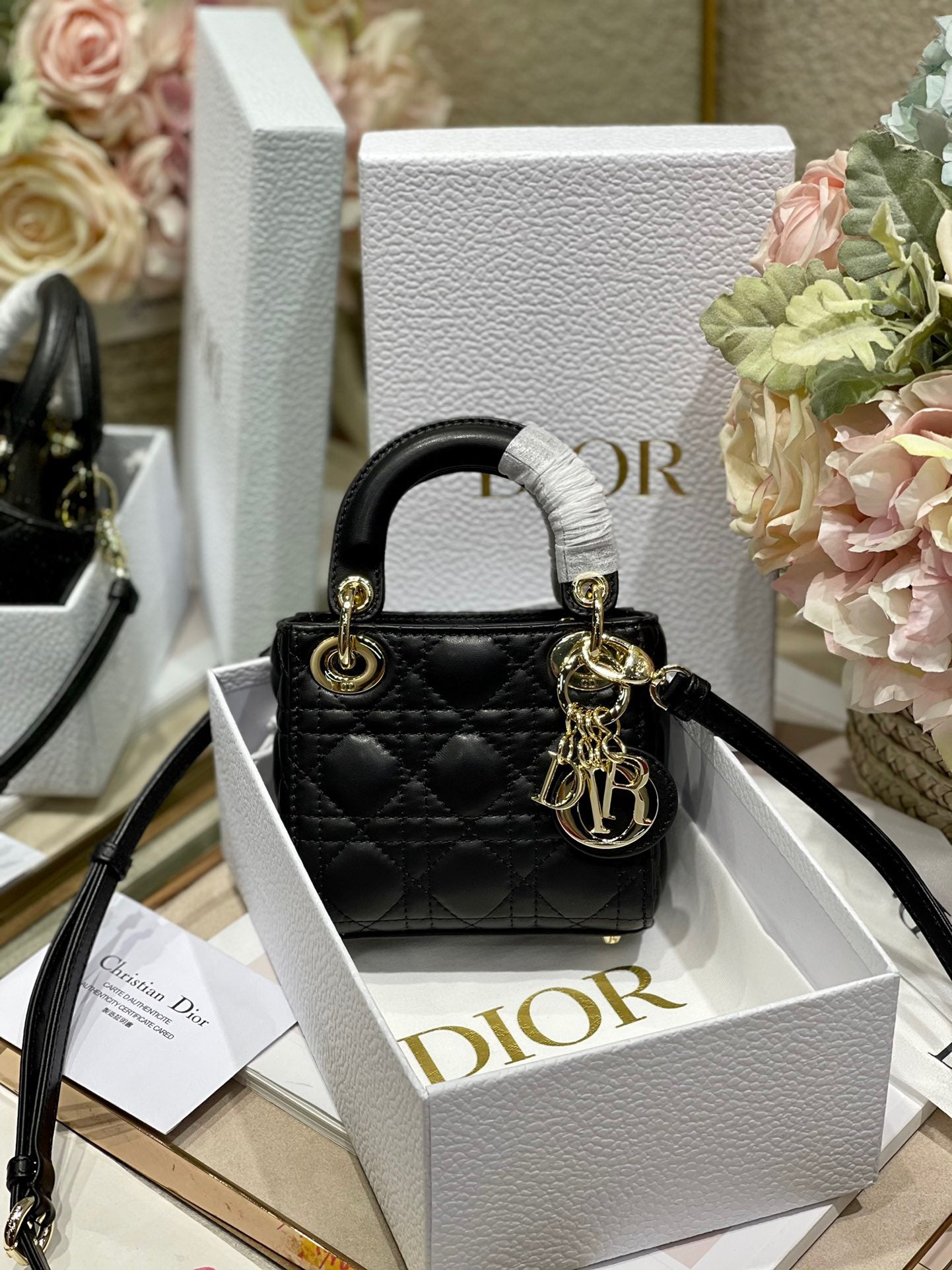 Dior Lady Dior Micro Bag In Black Cannage Calfskin