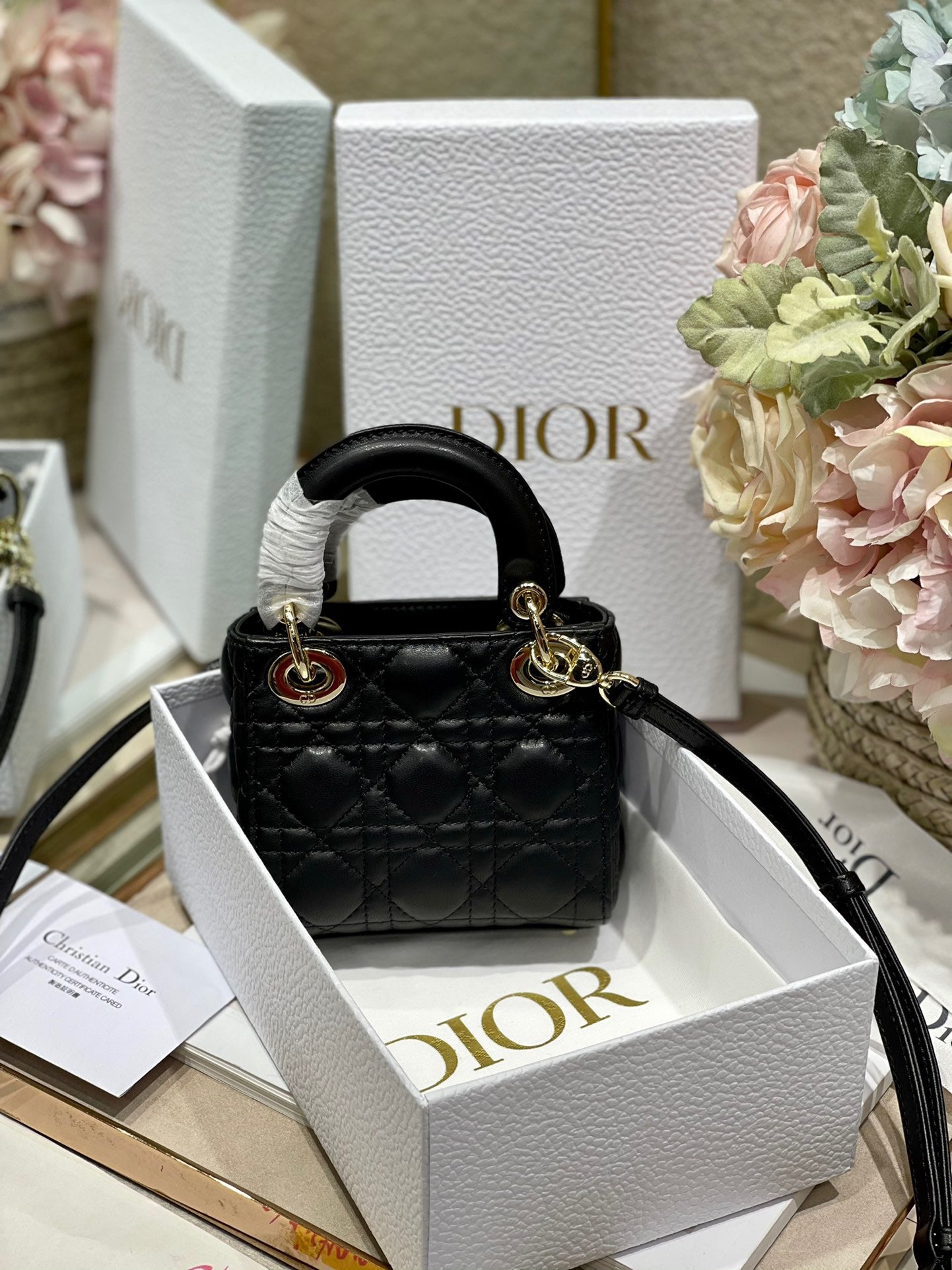 Dior Lady Dior Micro Bag In Black Cannage Calfskin