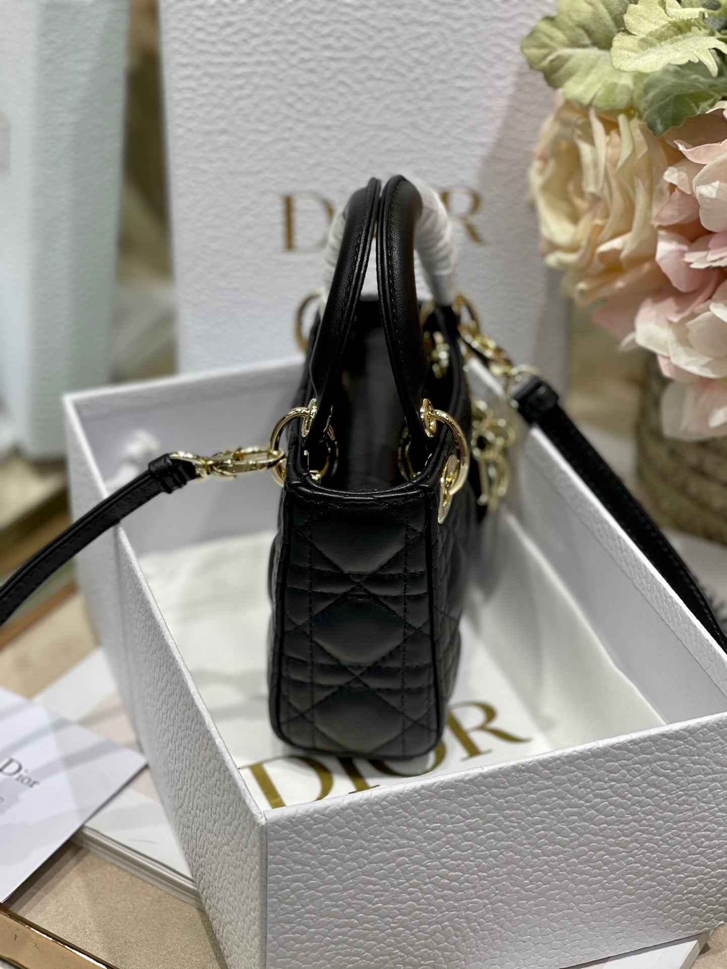 Dior Lady Dior Micro Bag In Black Cannage Calfskin