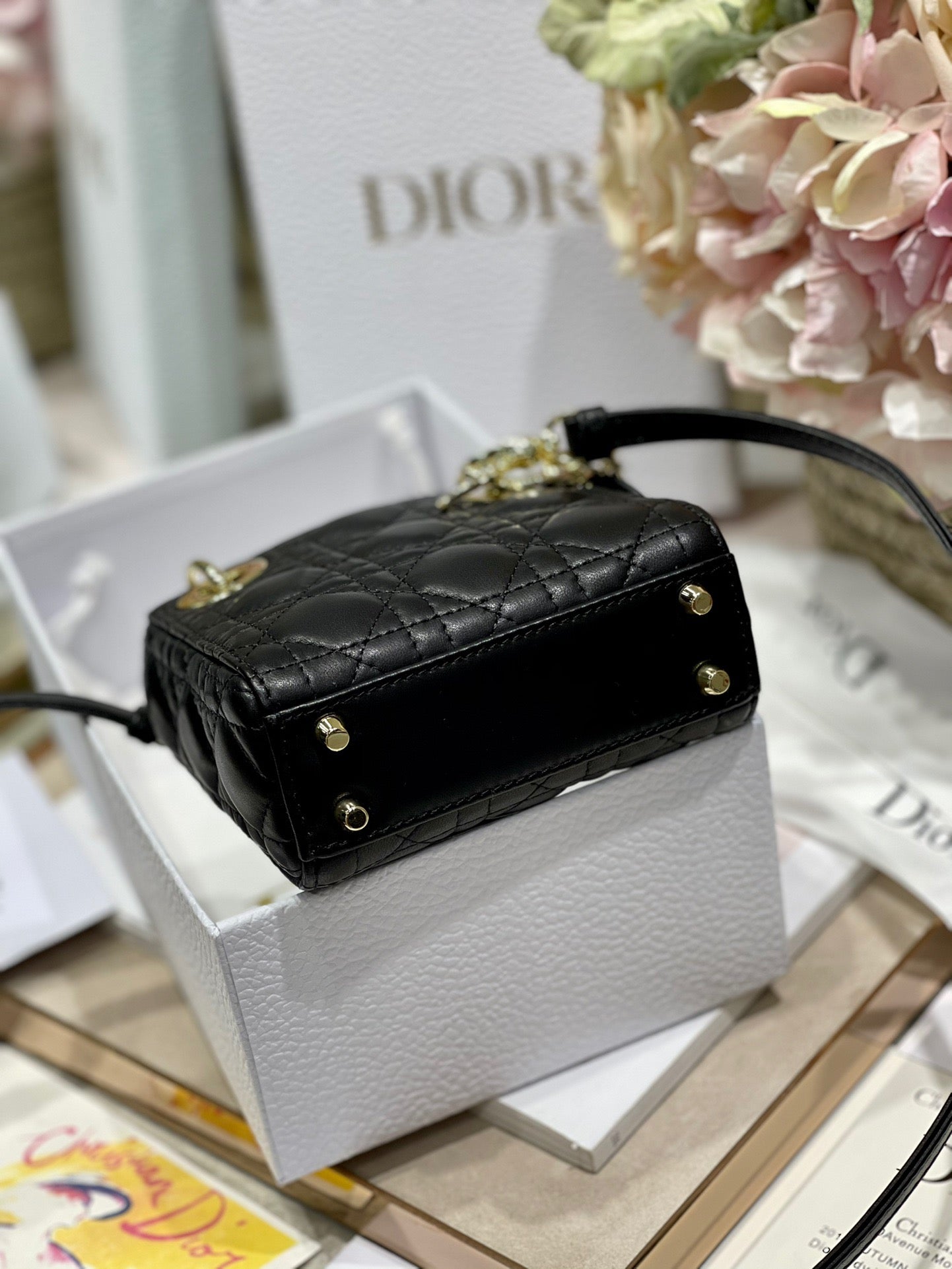 Dior Lady Dior Micro Bag In Black Cannage Calfskin