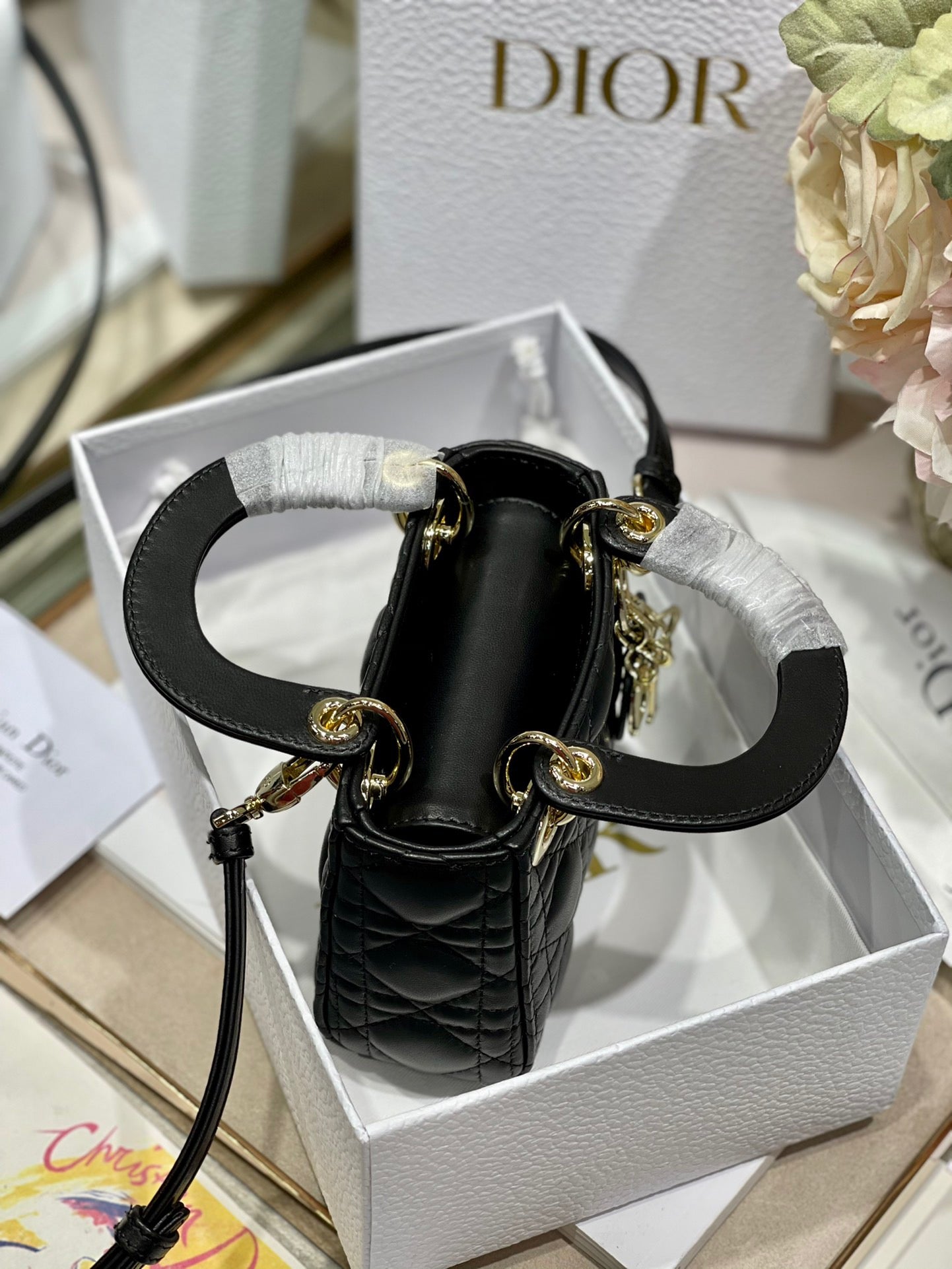 Dior Lady Dior Micro Bag In Black Cannage Calfskin