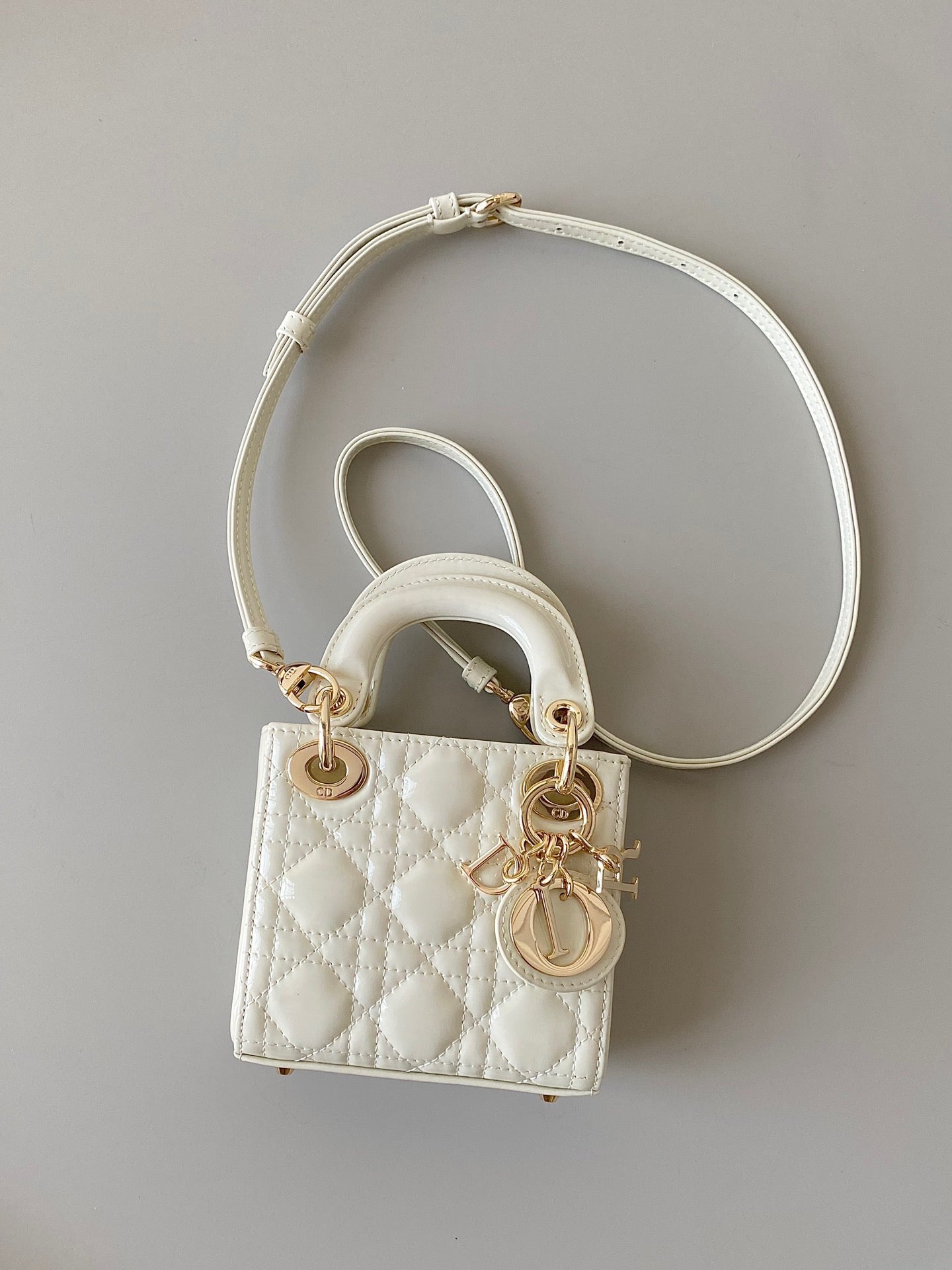 Dior Lady Dior Mini Chain Bag With Chain In White Calfskin