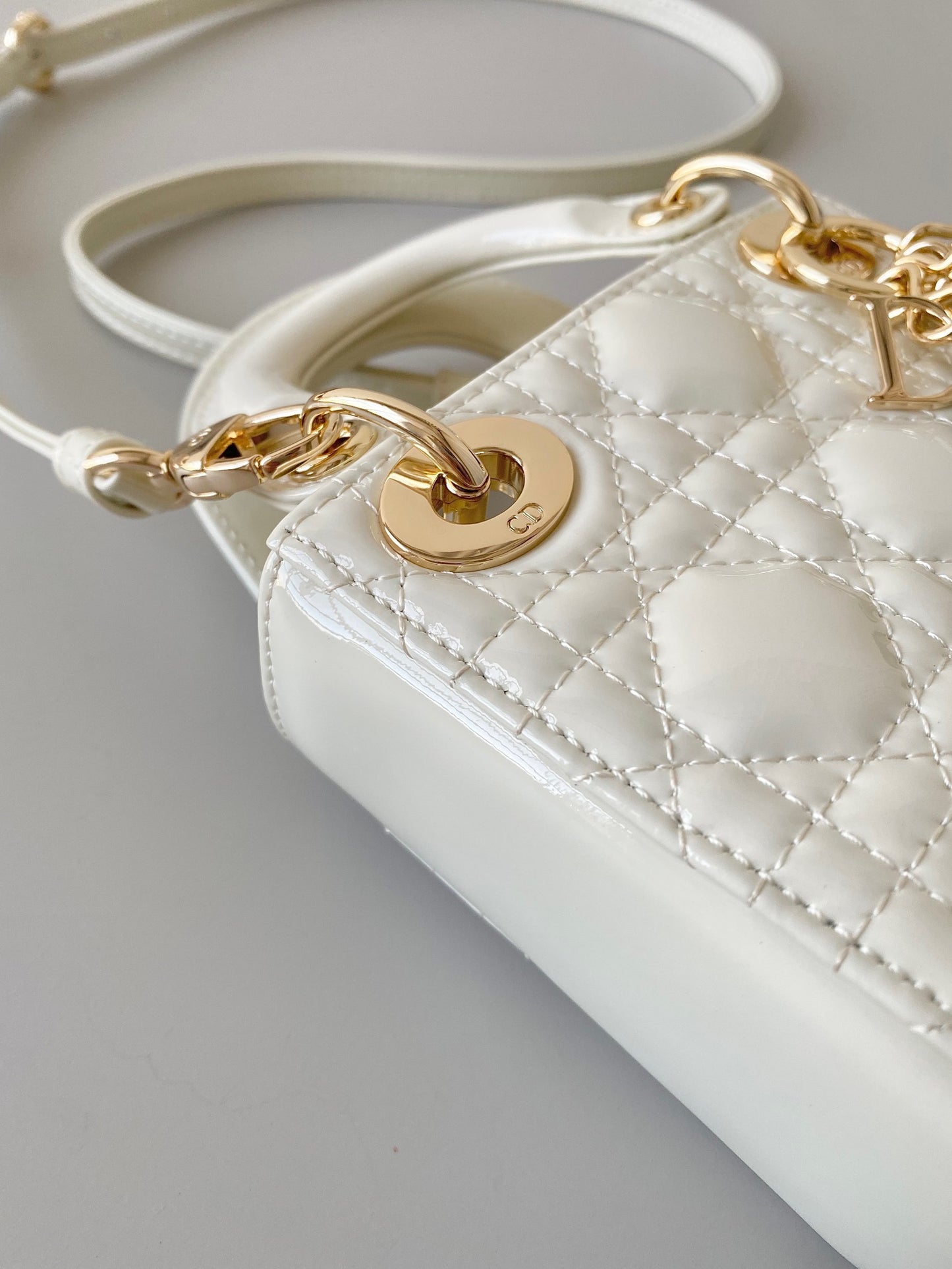 Dior Lady Dior Mini Chain Bag With Chain In White Calfskin