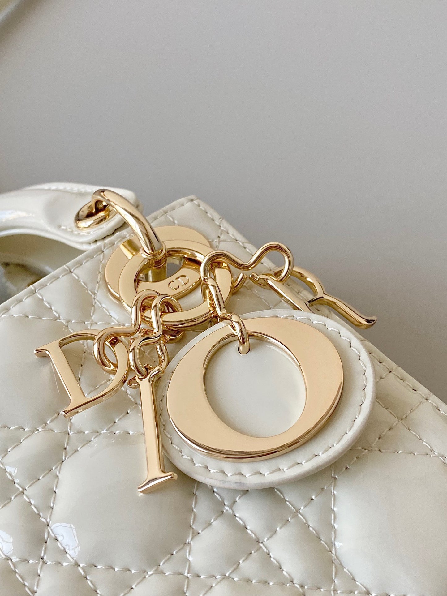 Dior Lady Dior Mini Chain Bag With Chain In White Calfskin