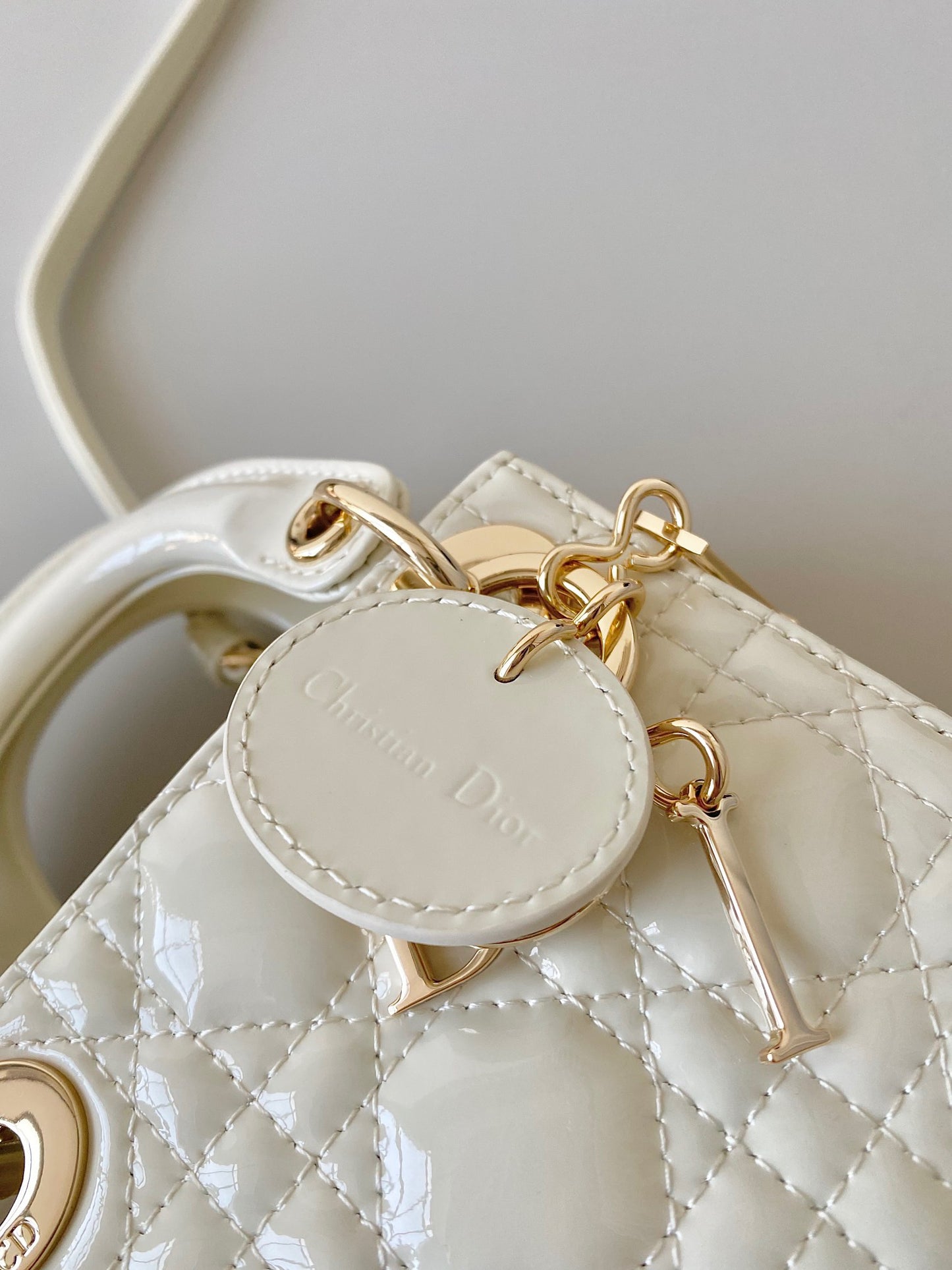 Dior Lady Dior Mini Chain Bag With Chain In White Calfskin