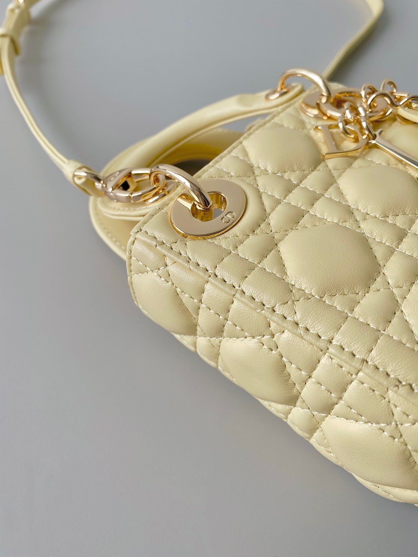 Dior Lady Dior Mini Chain Bag With Chain In Jaune Poussin Calfskin