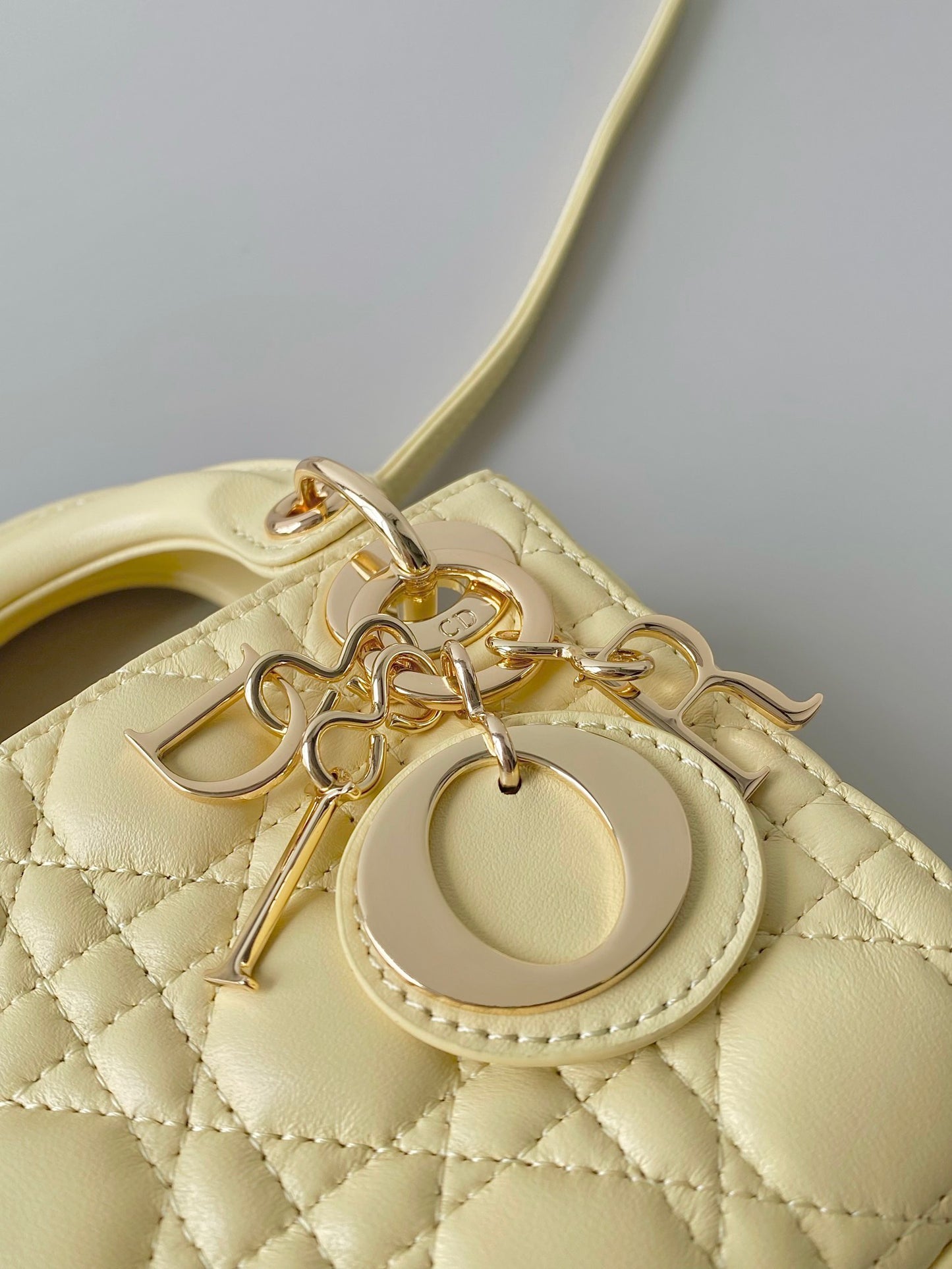 Dior Lady Dior Mini Chain Bag With Chain In Jaune Poussin Calfskin