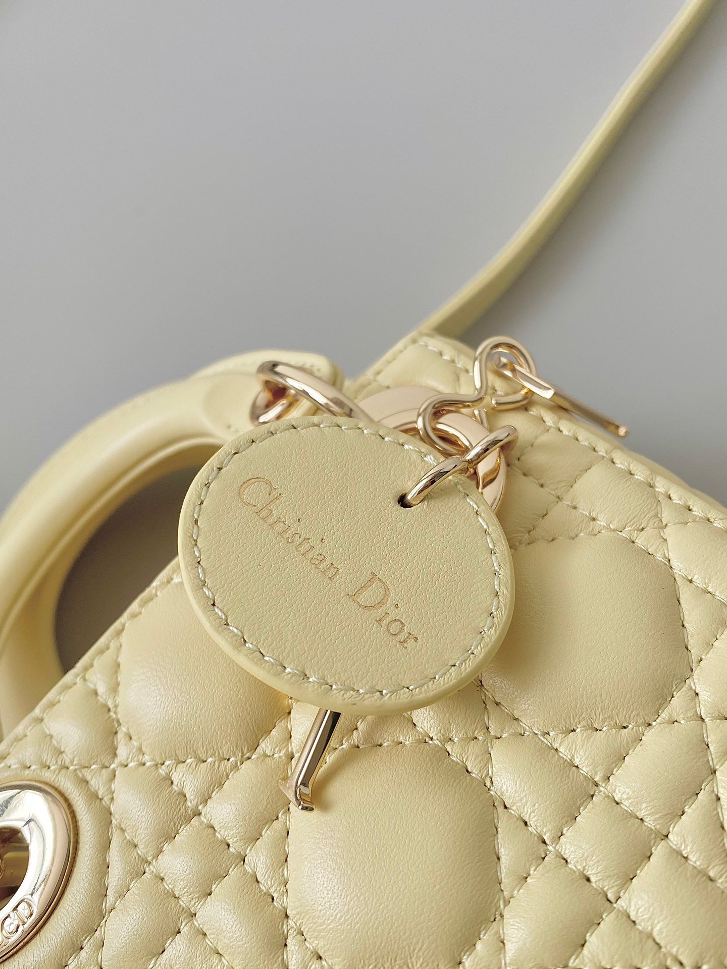 Dior Lady Dior Mini Chain Bag With Chain In Jaune Poussin Calfskin