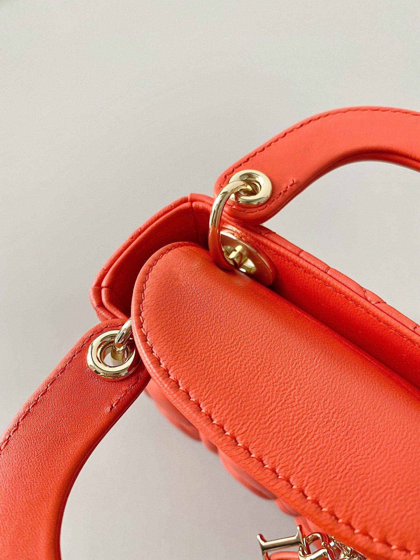 Dior Lady Dior Mini Chain Bag With Chain In Orange Calfskin