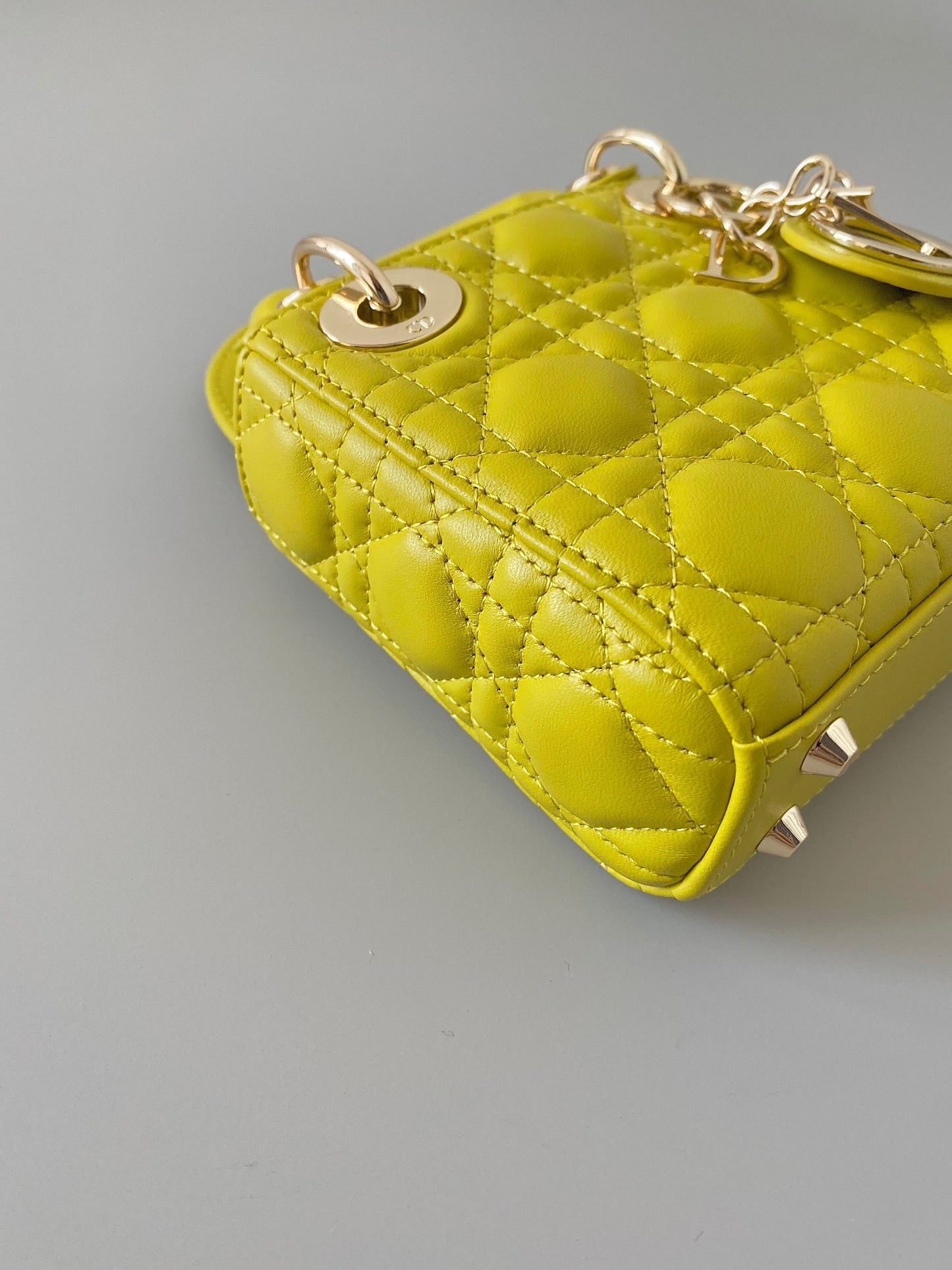 Dior Lady Dior Mini Chain Bag With Chain In Yellow Calfskin