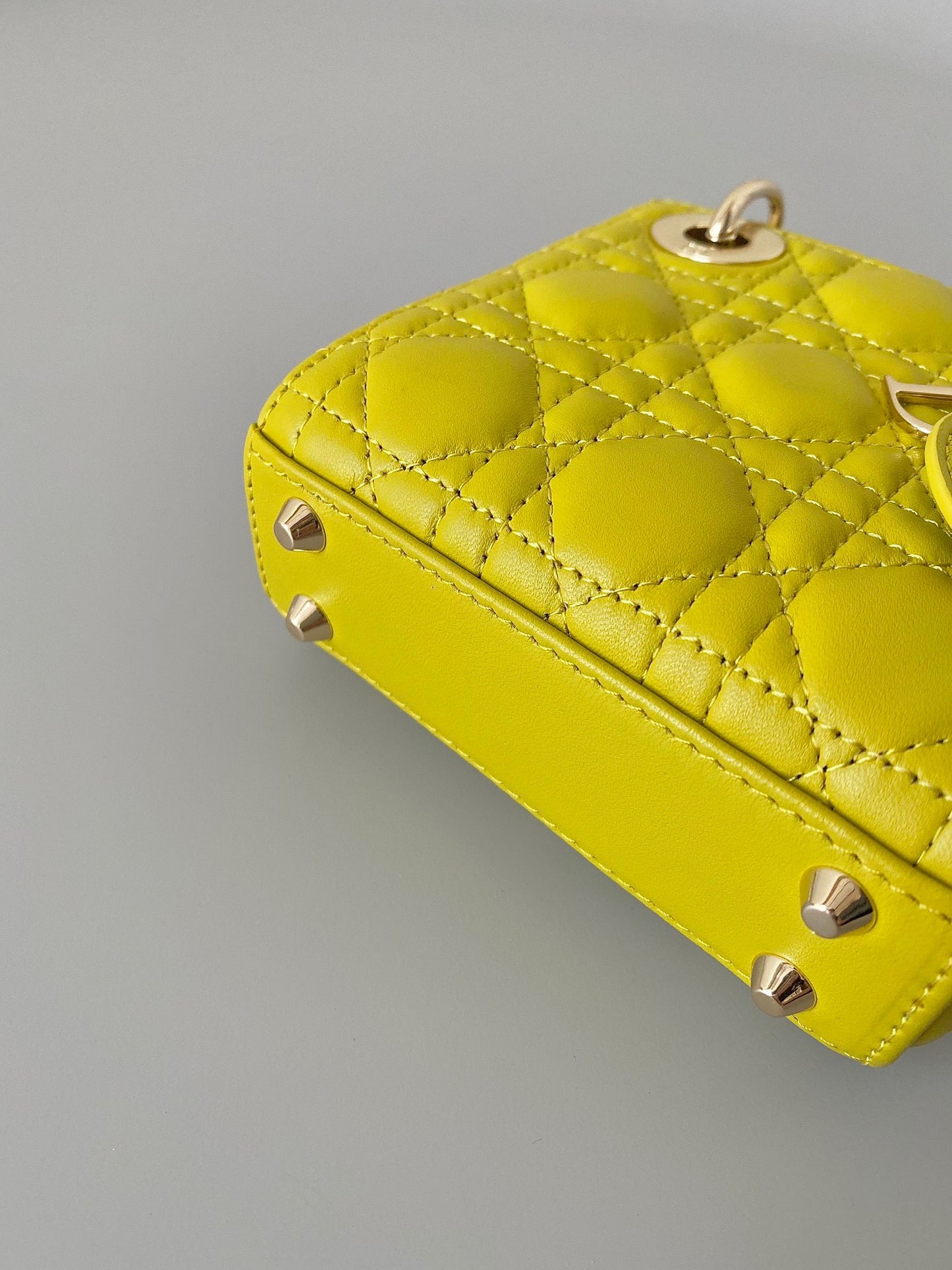 Dior Lady Dior Mini Chain Bag With Chain In Yellow Calfskin