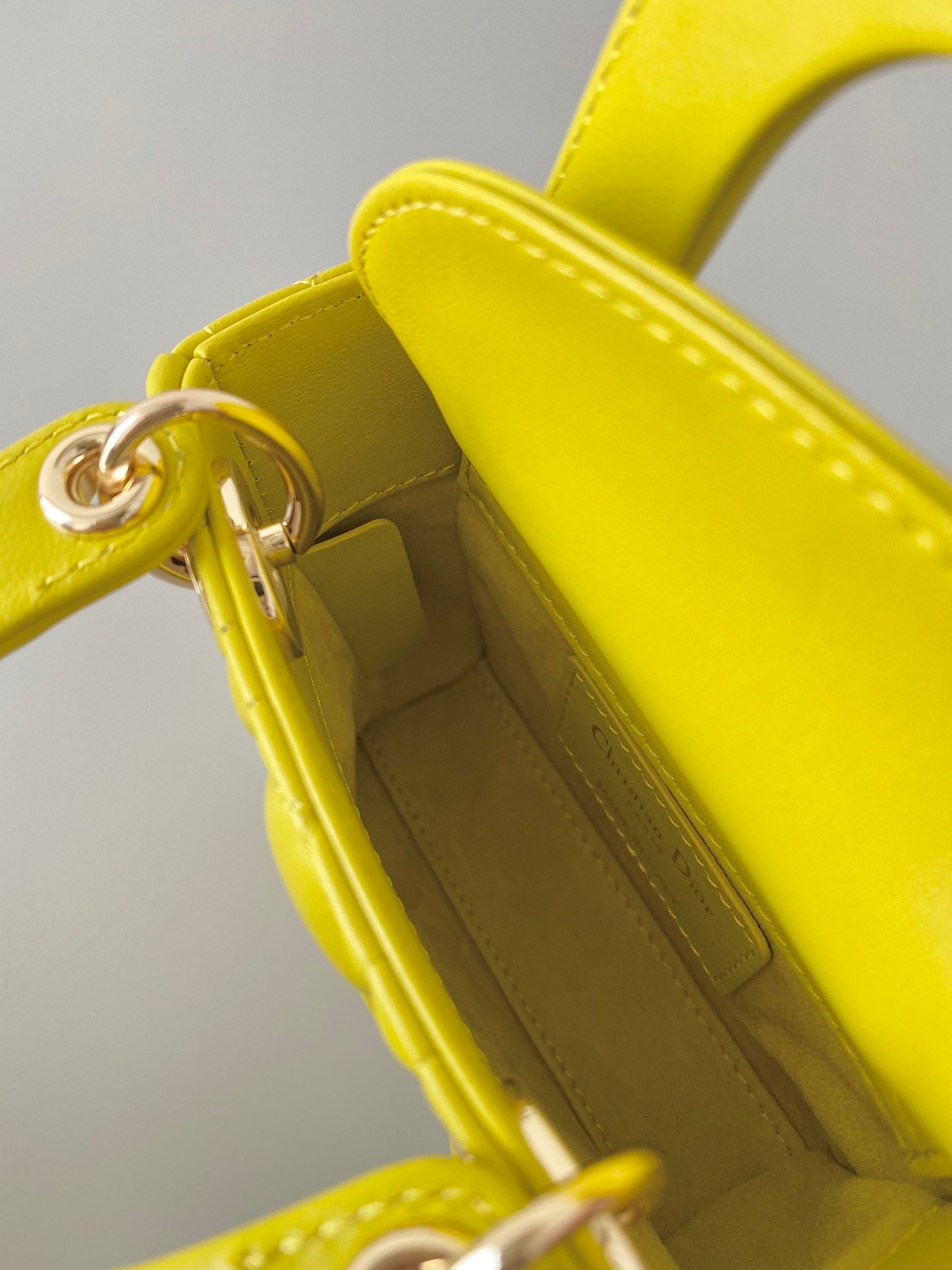 Dior Lady Dior Mini Chain Bag With Chain In Yellow Calfskin