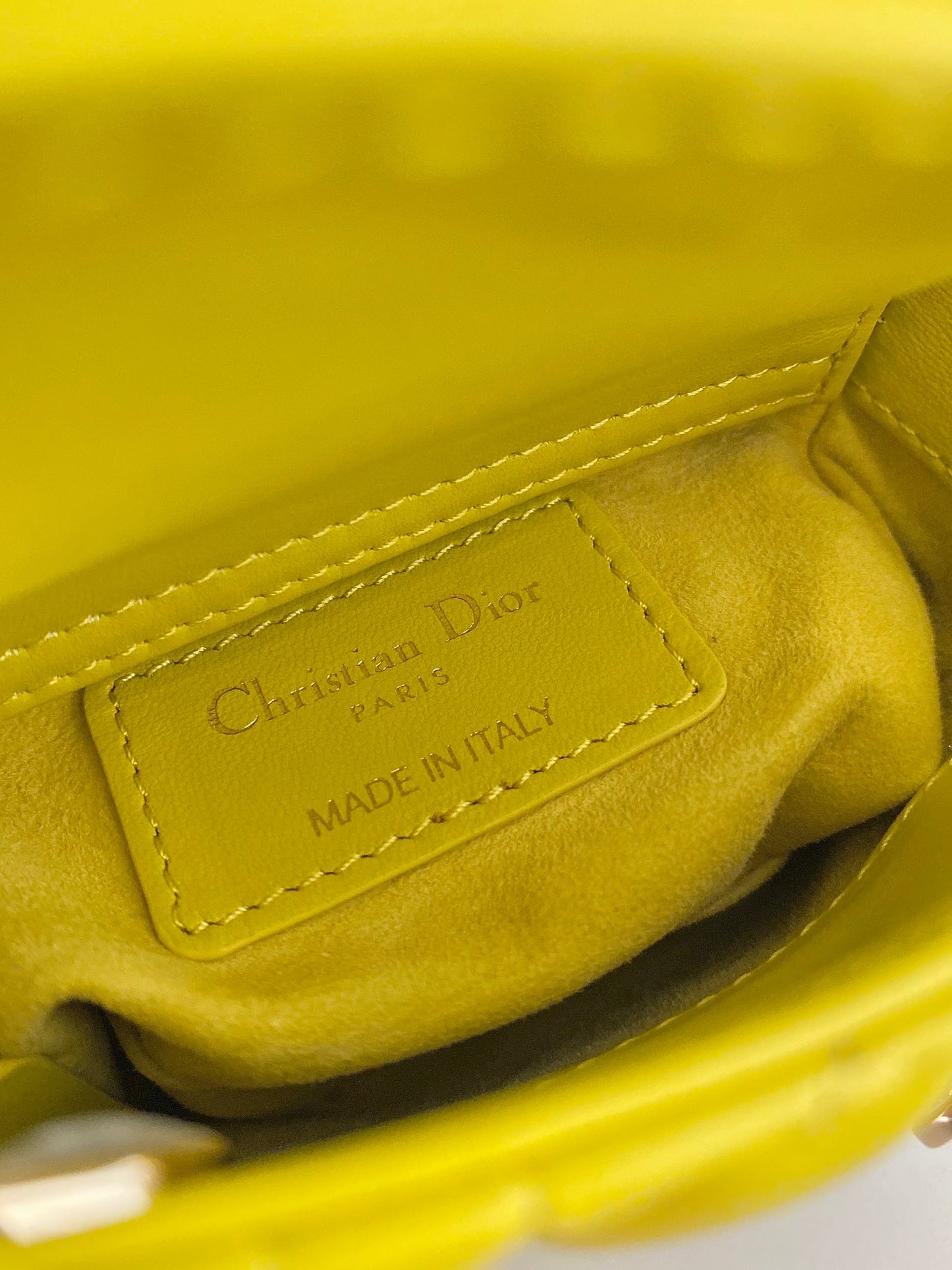 Dior Lady Dior Mini Chain Bag With Chain In Yellow Calfskin