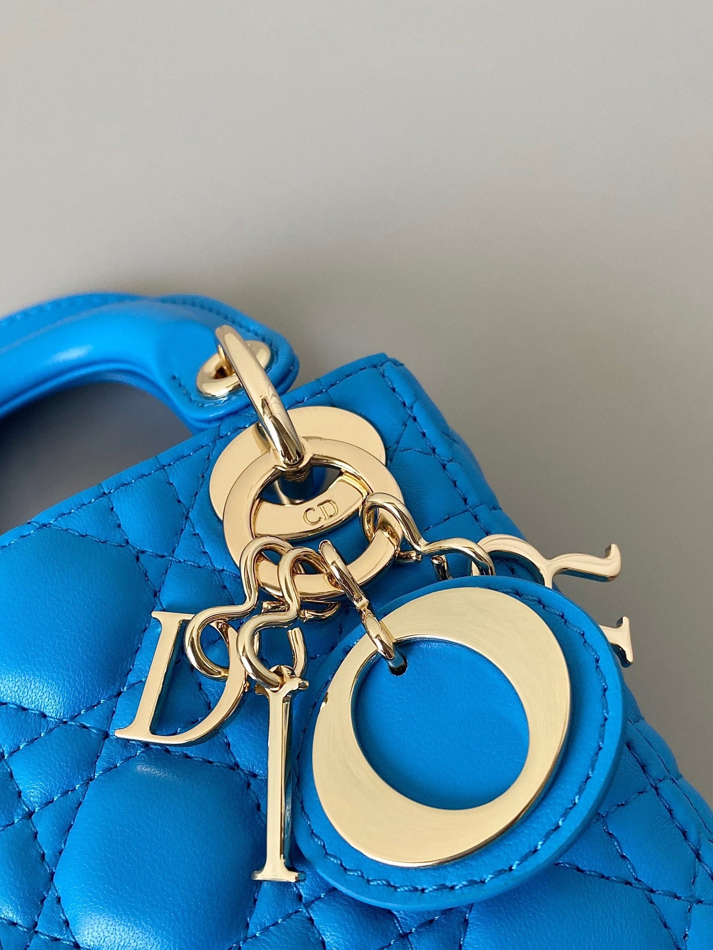 Dior Lady Dior Mini Chain Bag With Chain In Blue Calfskin