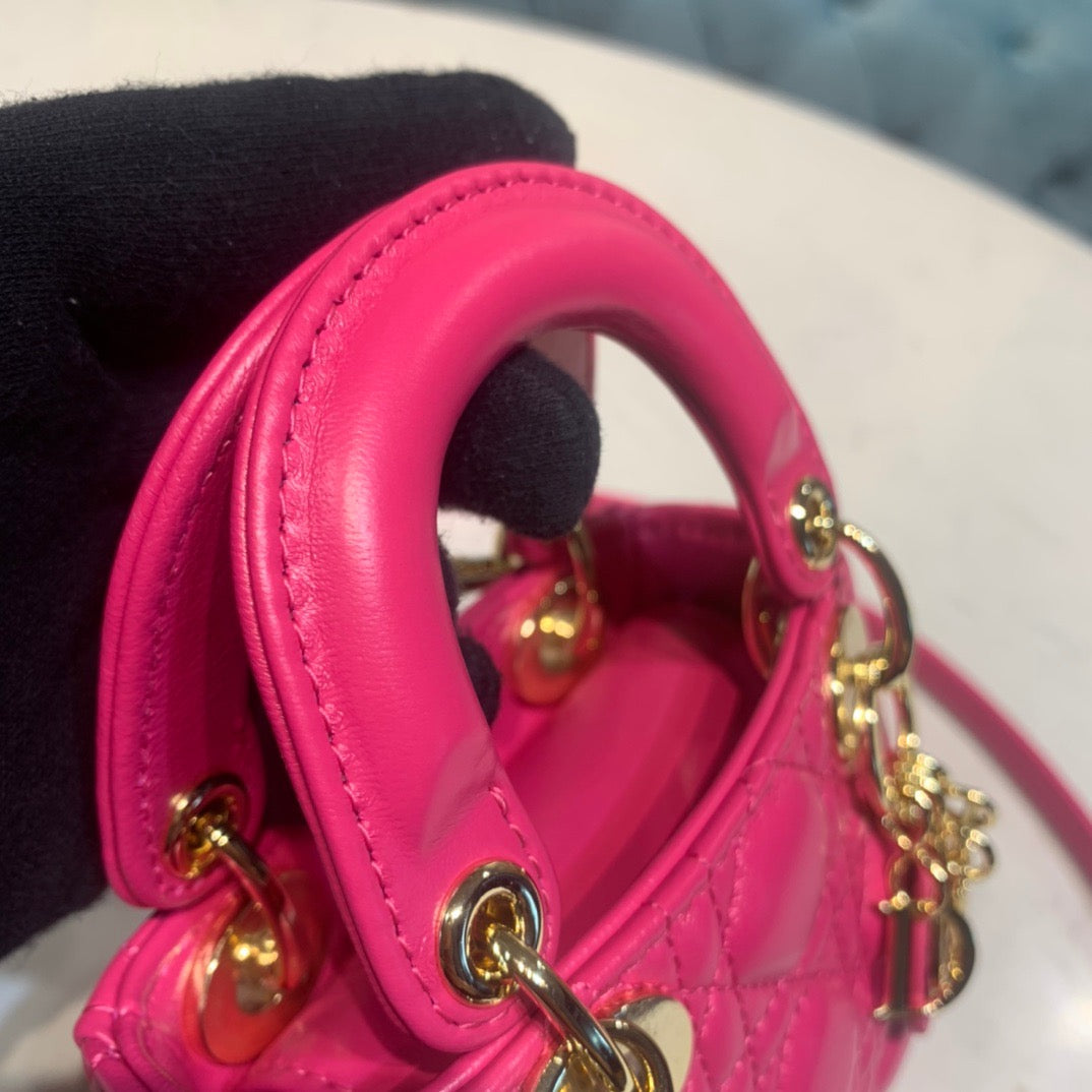 Dior Lady Dior Mini Chain Bag with Chain in Rose Red Patent Calfskin