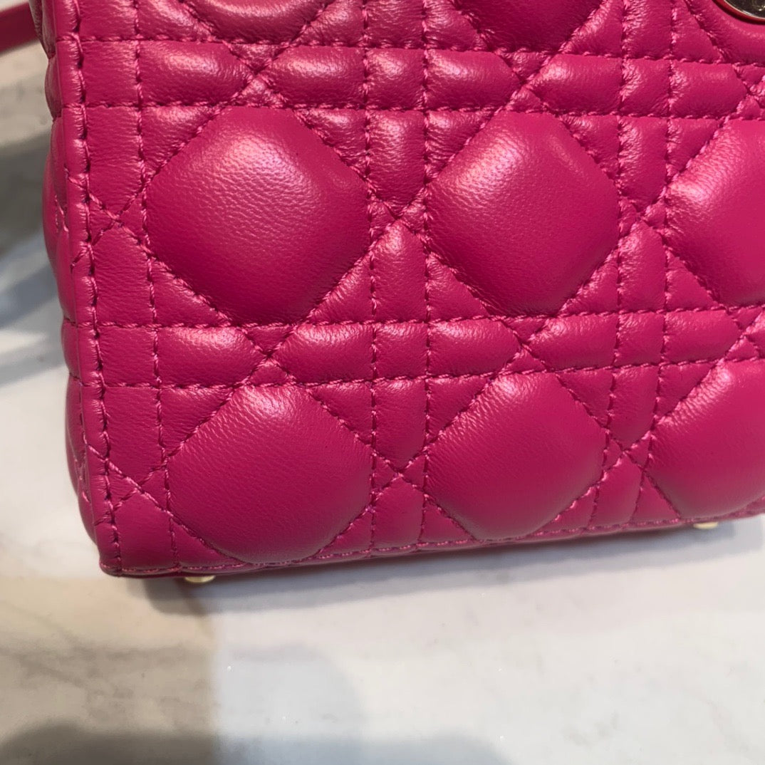 Dior Lady Dior Mini Chain Bag with Chain in Rose Red Patent Calfskin