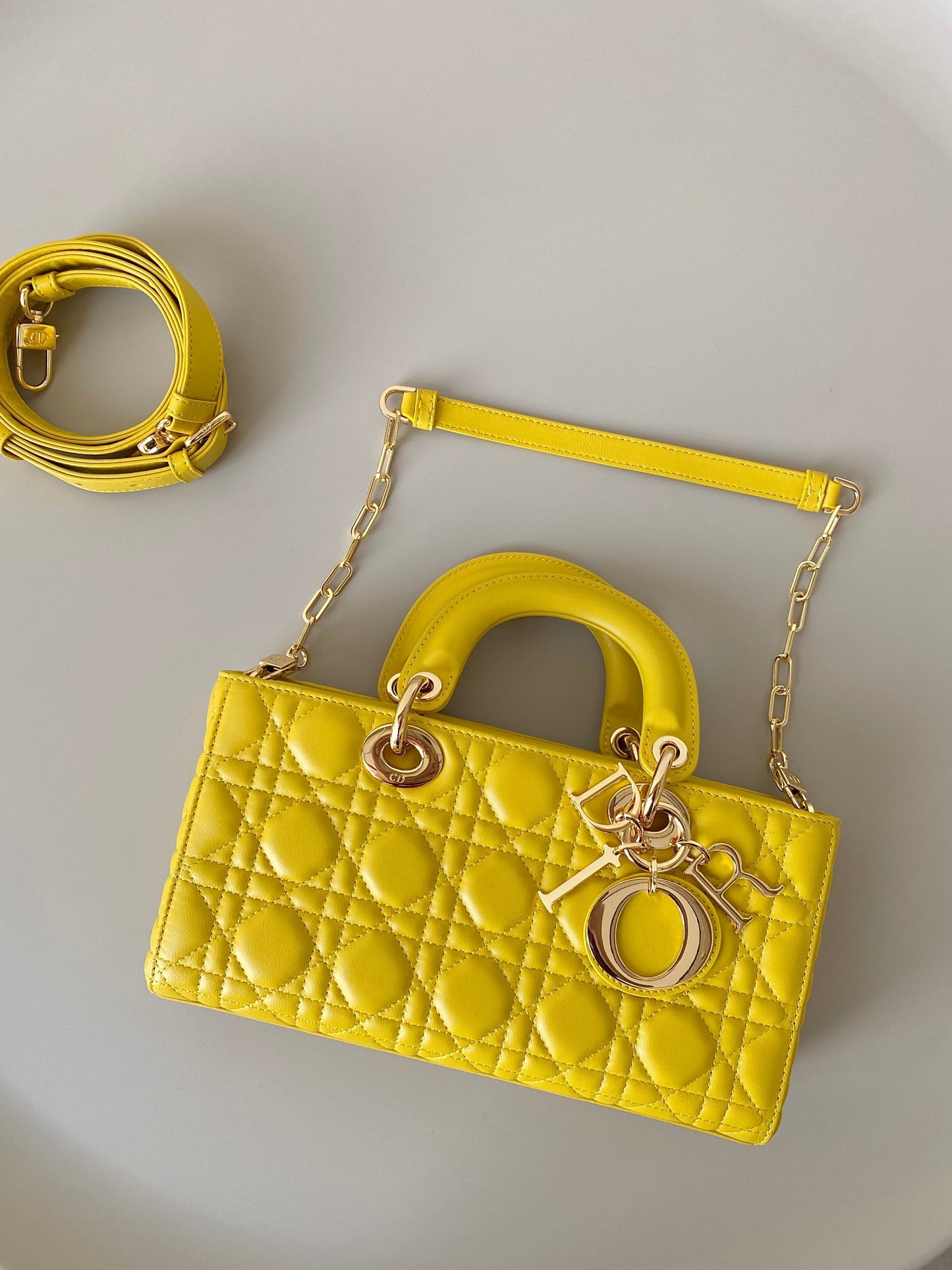 Dior Lady D-Joy Bag In Yellow Cannage Lambskin