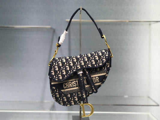 Dior Saddle Bag with Strap in Blue Oblique Jacquard