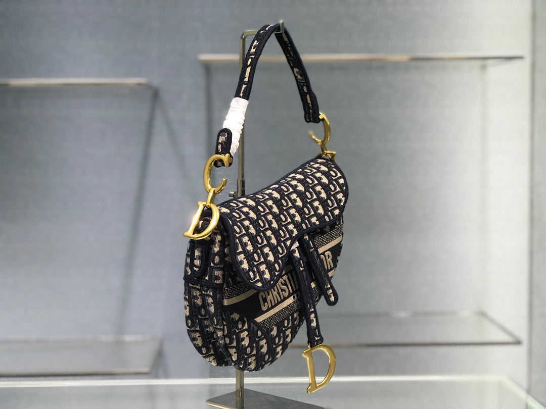 Dior Saddle Bag with Strap in Blue Oblique Jacquard