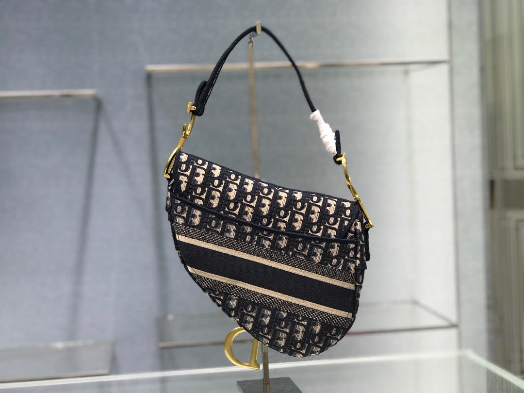 Dior Saddle Bag with Strap in Blue Oblique Jacquard