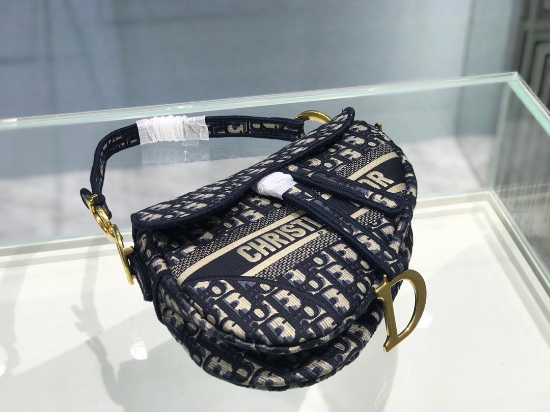 Dior Saddle Bag with Strap in Blue Oblique Jacquard