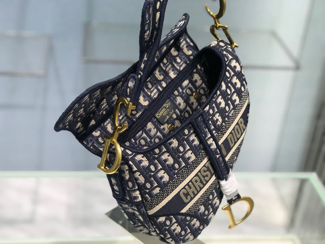 Dior Saddle Bag with Strap in Blue Oblique Jacquard