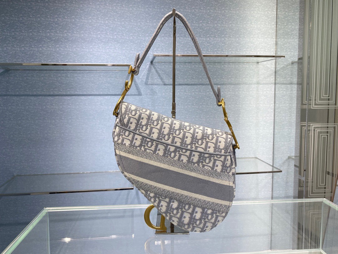 Dior Saddle Bag with Strap in Gray Oblique Jacquard