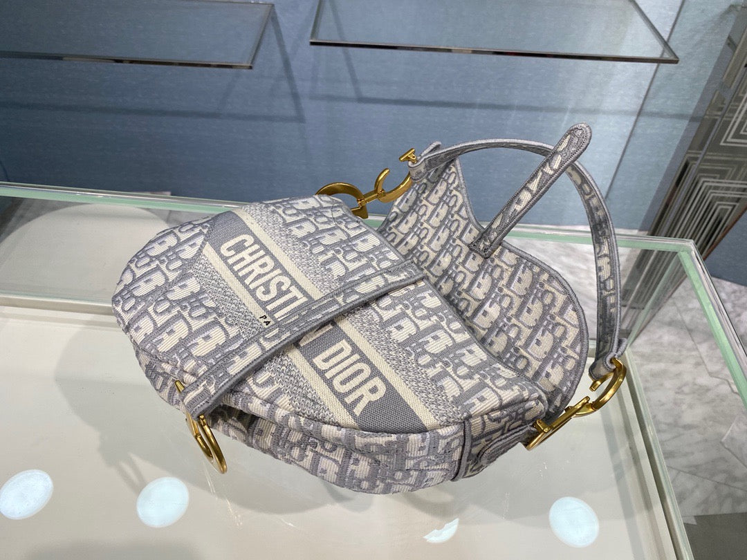 Dior Saddle Bag with Strap in Gray Oblique Jacquard