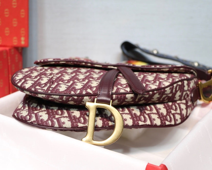 Dior Saddle Bag with Strap in Red Oblique Jacquard