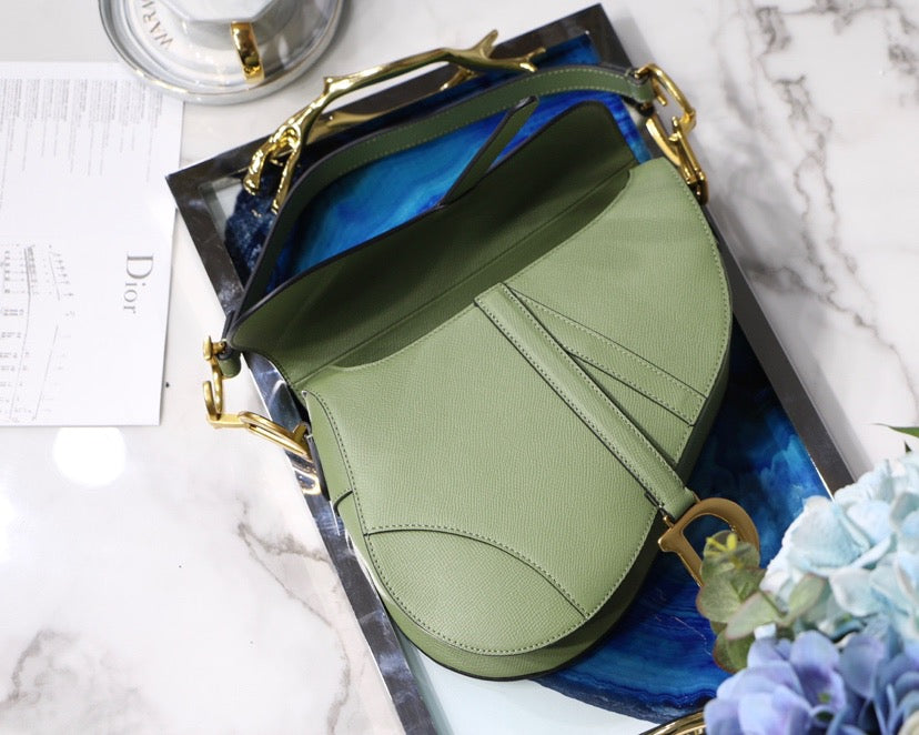 Dior Saddle Bag with Strap in Ethereal Green Grained Calfskin