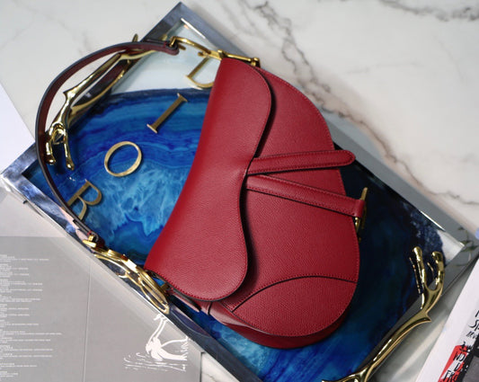 Dior Saddle Bag In Red Grained Calfskin