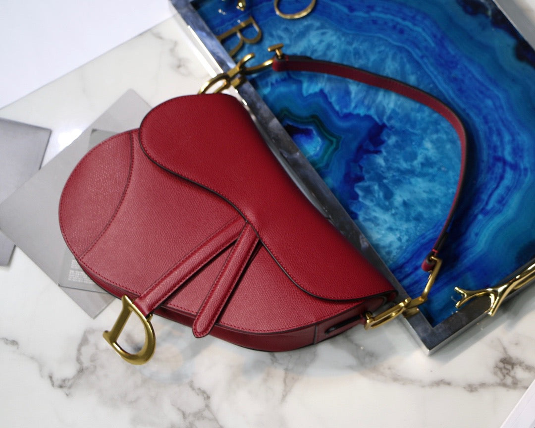 Dior Saddle Bag In Red Grained Calfskin