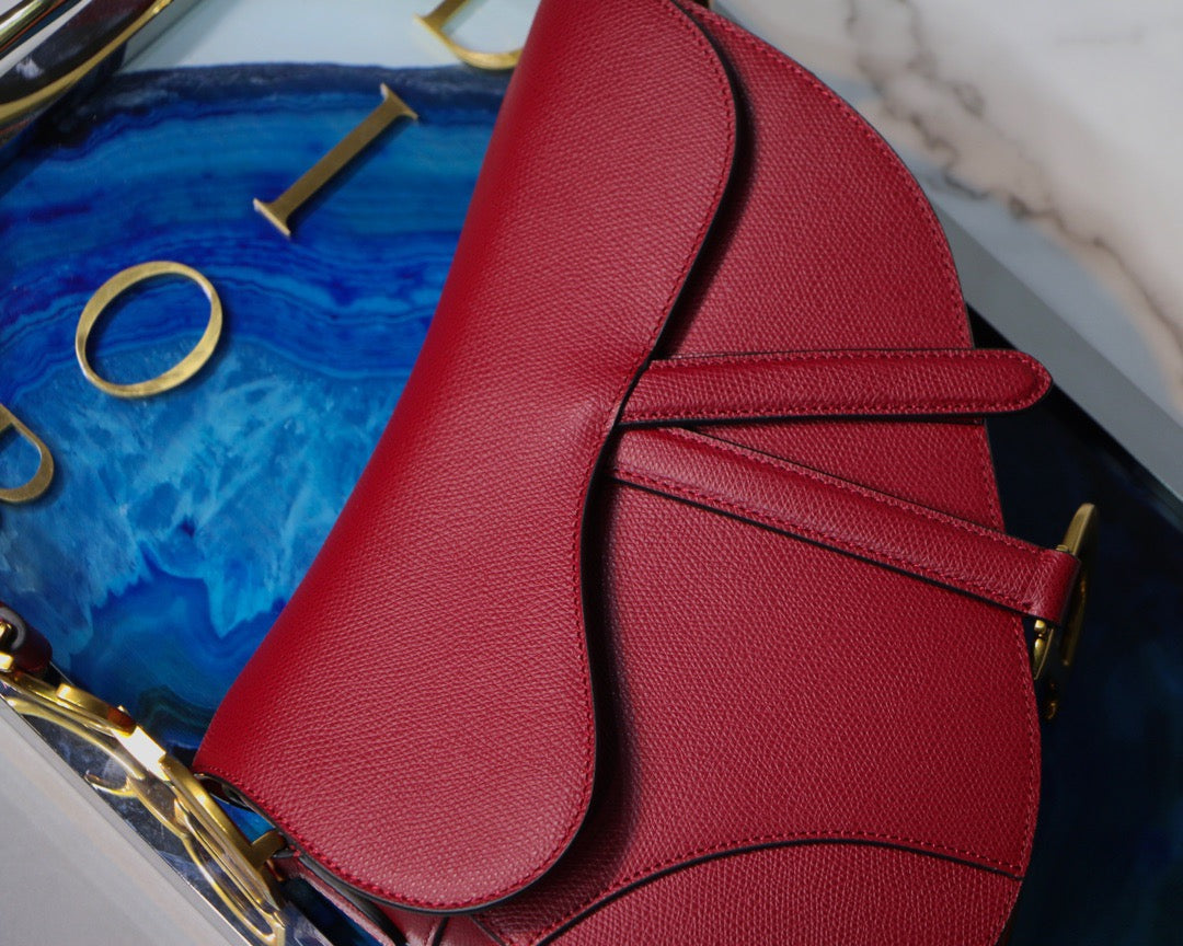 Dior Saddle Bag In Red Grained Calfskin