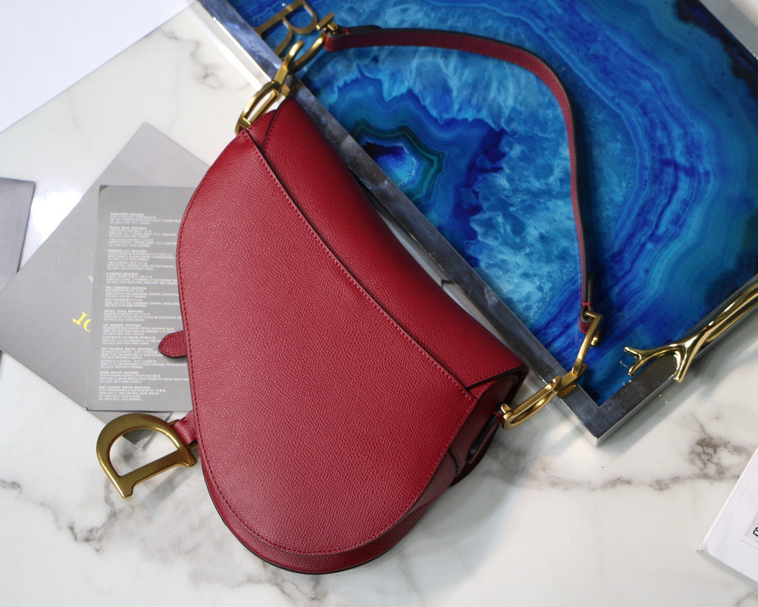 Dior Saddle Bag In Red Grained Calfskin