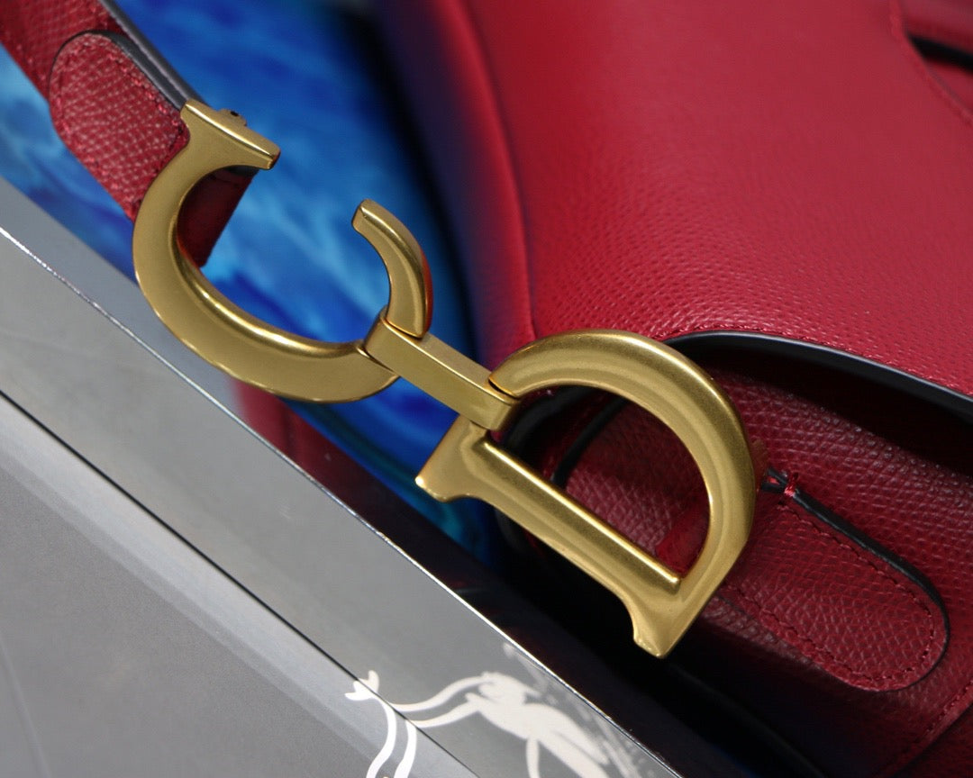 Dior Saddle Bag In Red Grained Calfskin