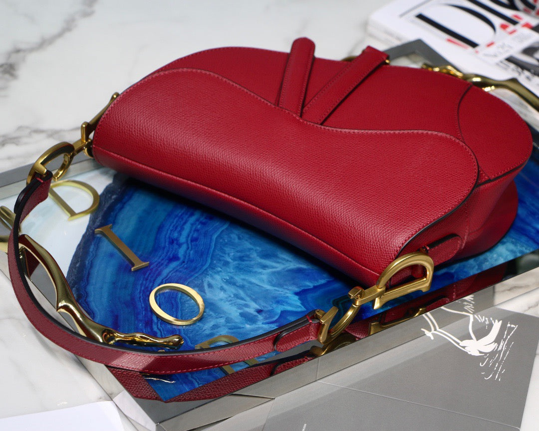 Dior Saddle Bag In Red Grained Calfskin