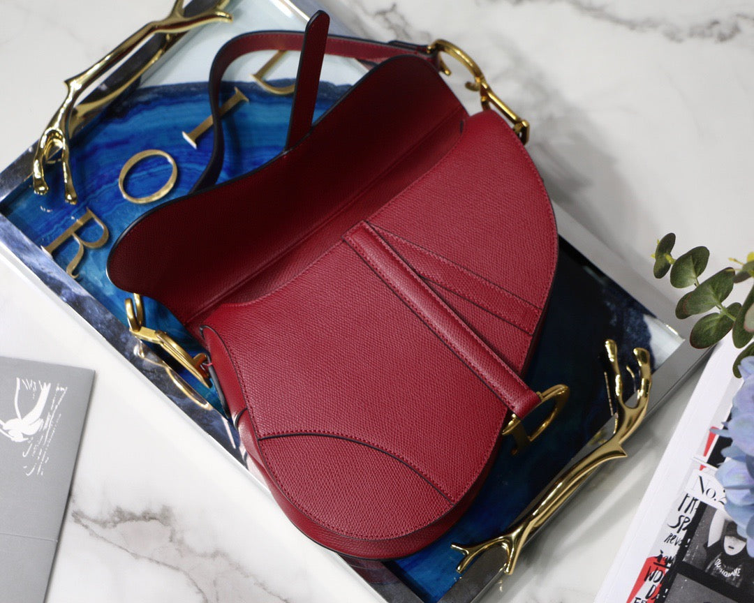 Dior Saddle Bag In Red Grained Calfskin