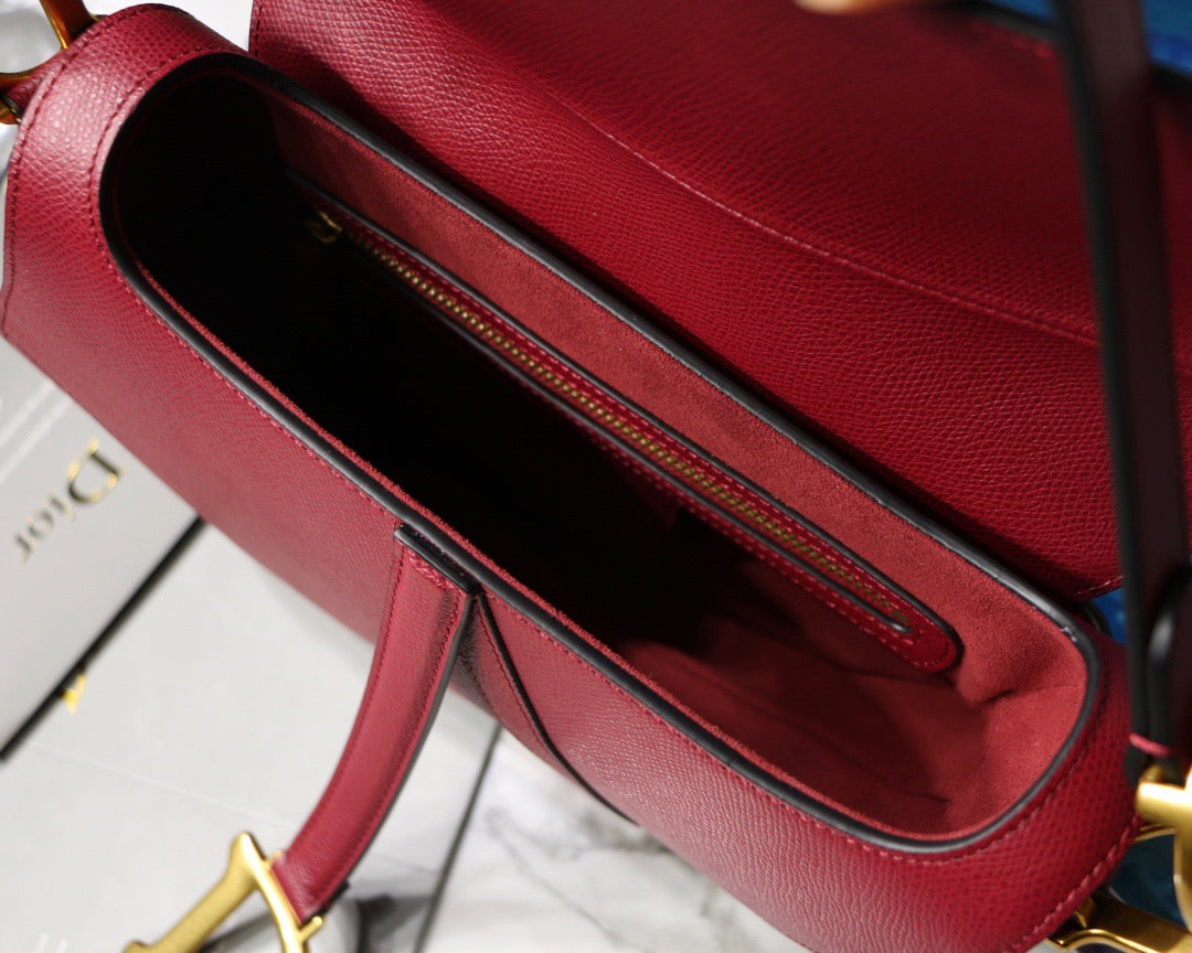 Dior Saddle Bag In Red Grained Calfskin