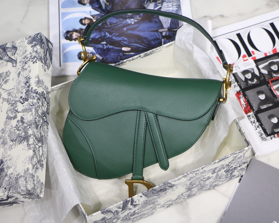 Dior Saddle Bag In Green Grained Calfskin