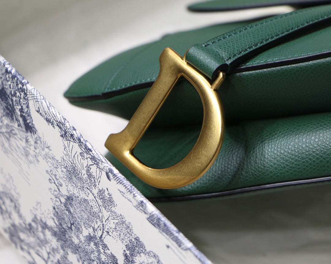 Dior Saddle Bag In Green Grained Calfskin