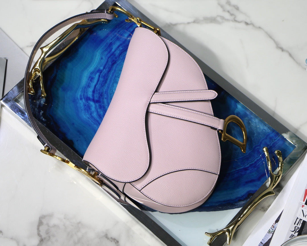 Dior Saddle Bag In Pink Grained Calfskin